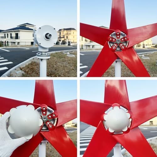 800W-1200W Wind Turbine Generator Kit - 12V/24V/48V, MPPT Controller, 5 Red Blades, Low Starting Wind Speed 2.5m/s, Ideal for Home Power Generation, 1000W Output
