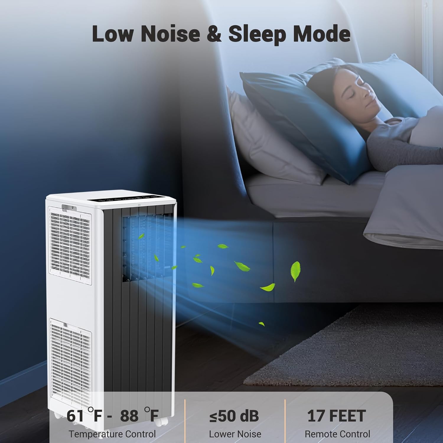 Portable Air Conditioner, 8000 BTU for Rooms Up to 350 Sq.Ft. Quiet Cooling w/Remote & 24H Timer, Energy Saving AC for Small Rooms, Bedrooms, Offices, Dormitories, Black