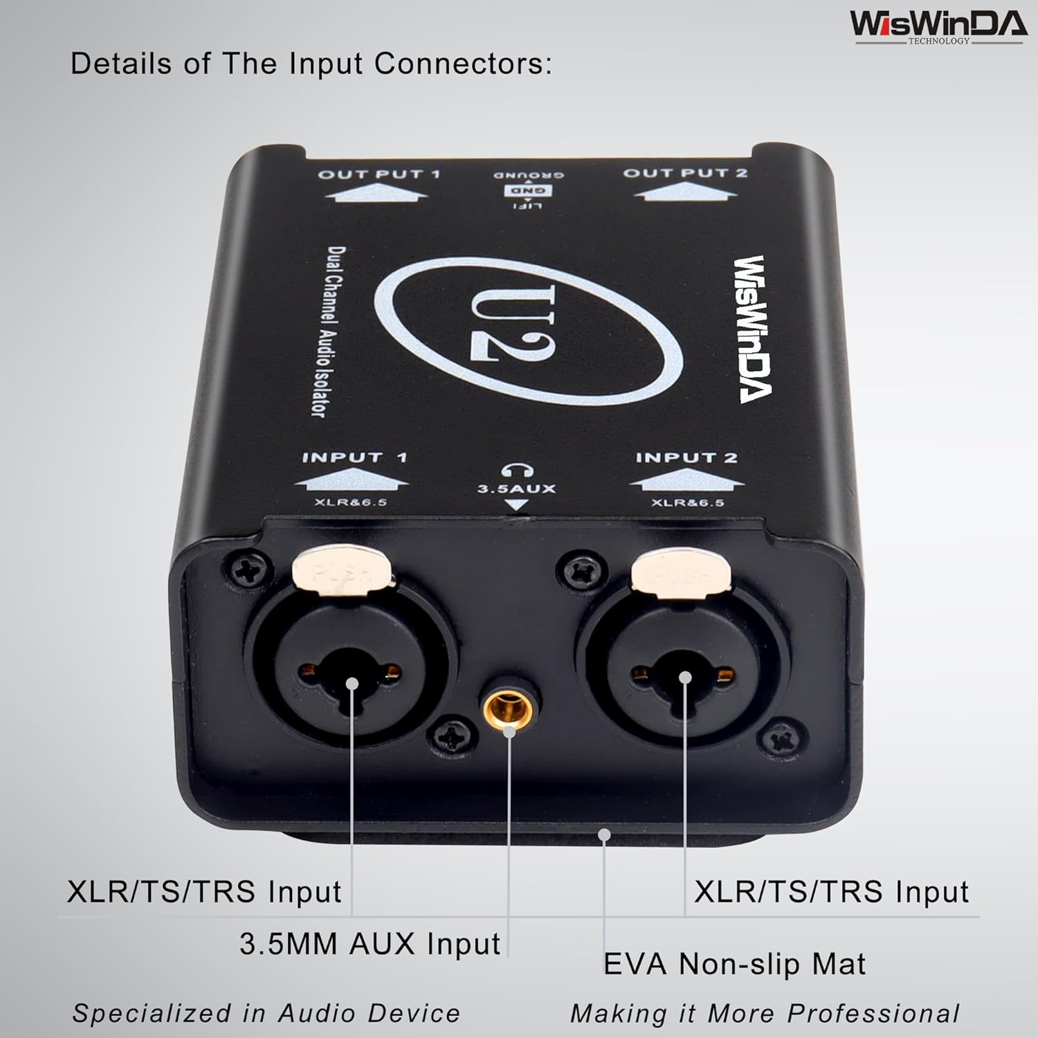 U2 Pro XLR/1/4inch/AUX HiFi Stereo Version Audio Isolation Box Ground Loop Isolator/Noise Filter/Hum Eliminator for Audio System Eliminate Hum&Buzzing Noise (Pro U2-XLR/AUX/TS/TRS)