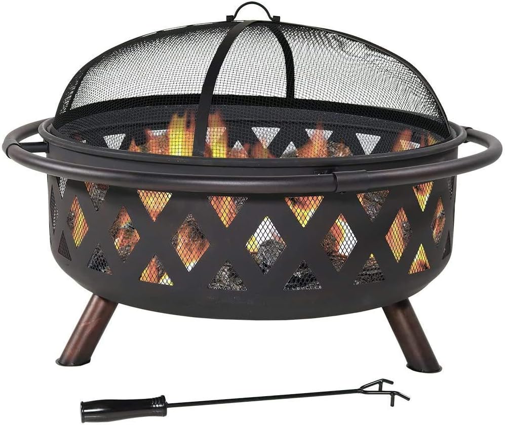 Fire Pits,Outdoor Metal Brazier 36 Inch Large Bonfire Wood Burning Patio & Backyard Firepit for Outside with Spark Screen and Round Fireplace Cover