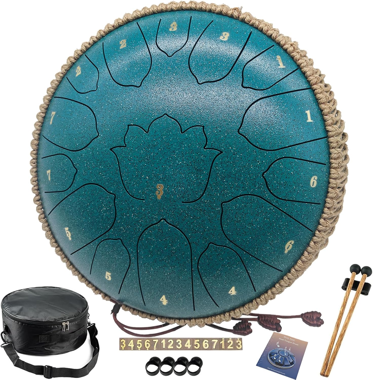 BETESINE 13-Inch 15-Note Steel Tongue Drum – C Major – Handpan Steel Drum for Meditation, Yoga & Relaxation – Includes Mallets, Music Book & Carry Bag (Malachite Green)