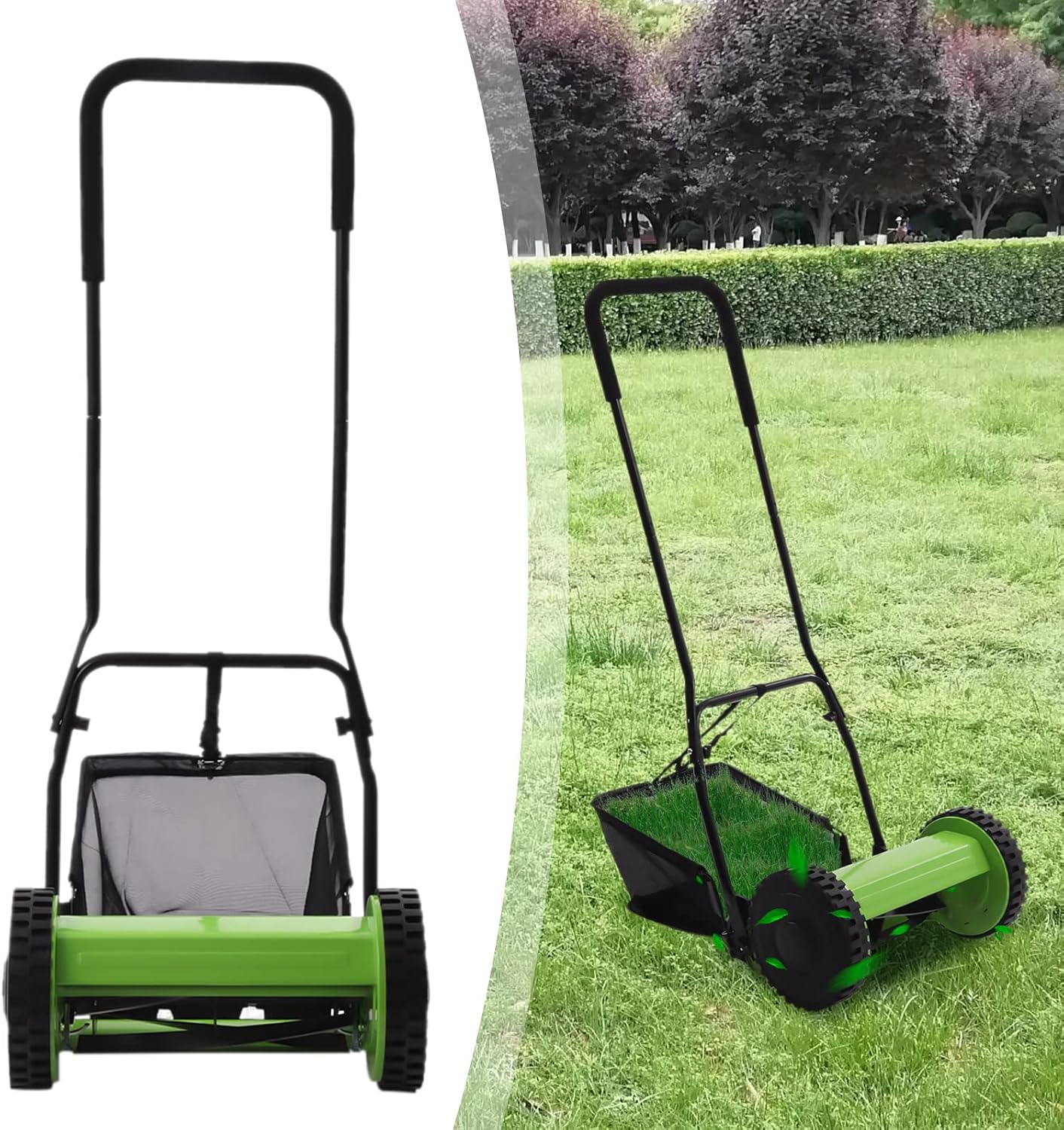 ZHISHUAI- 5-Blade Dual Wheel Lawn Mower,Manual Push Reel Grass Cutting Machine Walk Behind,Manual Lawn Mower Adjustable Height,for Sidewalks Driveways Courtyards Gardens