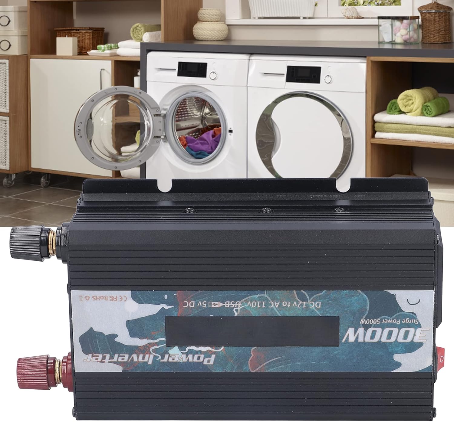 3000W Pure Sine DC 12V to AC 110V Multifunctional Power Battery Converter, Solar & Wind Power Inverters(Black)