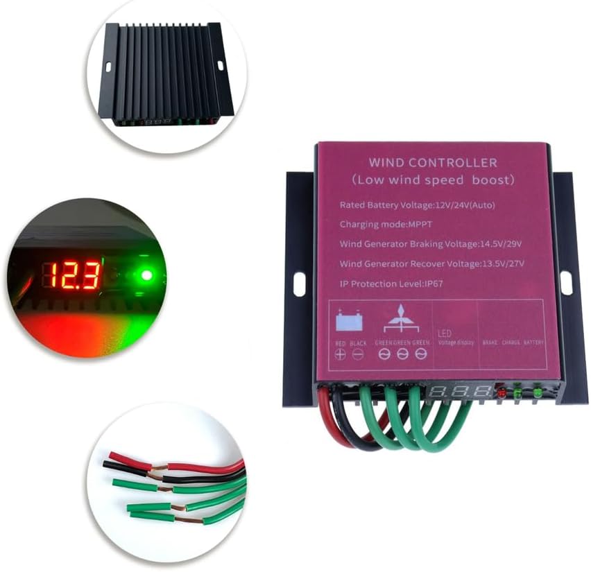 12000W MPPT Wind Turbine Charge Controller,12V 24V 48V Low Wind Speed Windmill Regulator Wind Turbines Generator Controller(Red)