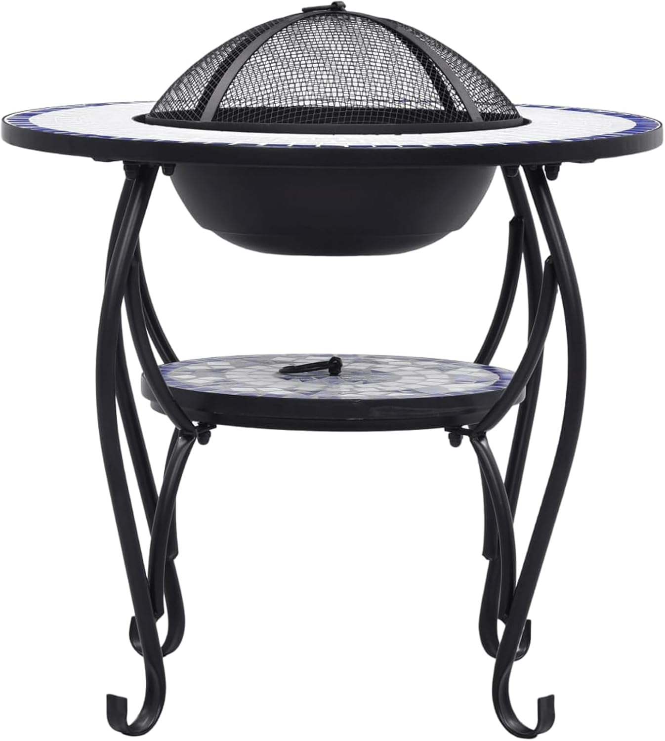 Blue and White Steel Fire Pit Table with Ceramic Surface - Garden & Patio Decor, Heat Absorbing, Safe Mesh, Multi-Use BBQ Model LYKLYD-46724US