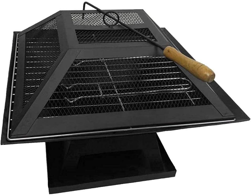 ItzZa Grill with Heater Outdoor Garden Black Barbeque Metal Brazier Patio Decor Firepit