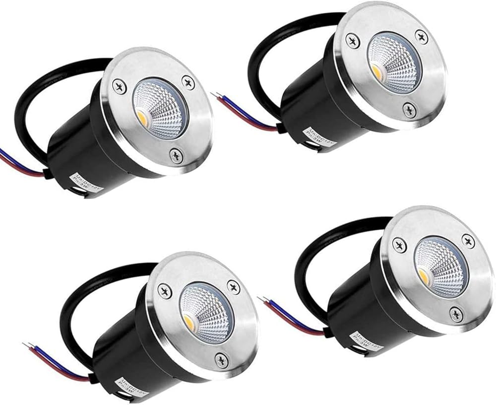 4PCS Underground Light - LED Fountain Lamp, 3W COB Light Buried Lights Mini Sized Outdoor Ground Lights IP67 Waterproof Recessed in Decking Lights for Garden Lawn Pond Pathway Step Deck ( Color : Whit