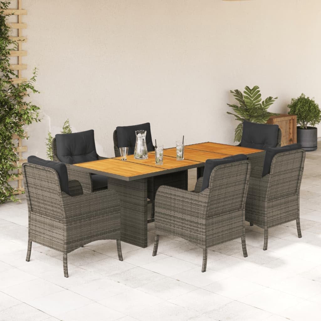 Furniture Sets 7 Piece Patio Dining Set with Cushions Gray Poly Rattan,Deluxe Outdoor Patio Dining Set with Durable Rattan and Comfortable Cushions Garden Conversation Sets