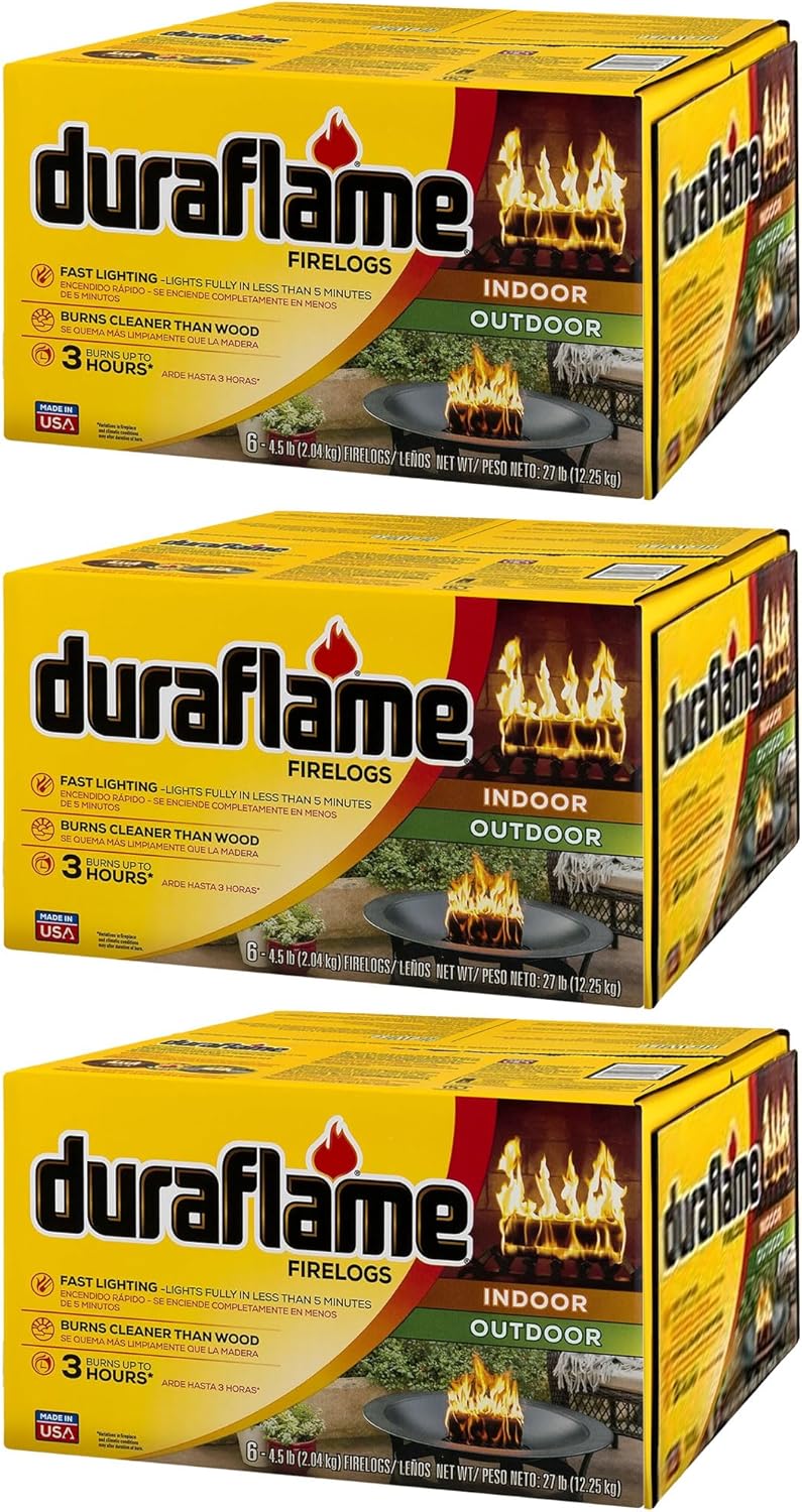 Duraflame 4.5 Pound 3 Hour Long Burn Time Indoor Outdoor Quick Light Fire Log for Camping, Firepits, Bonfires, and Fireplaces (18 Pack), Neutral