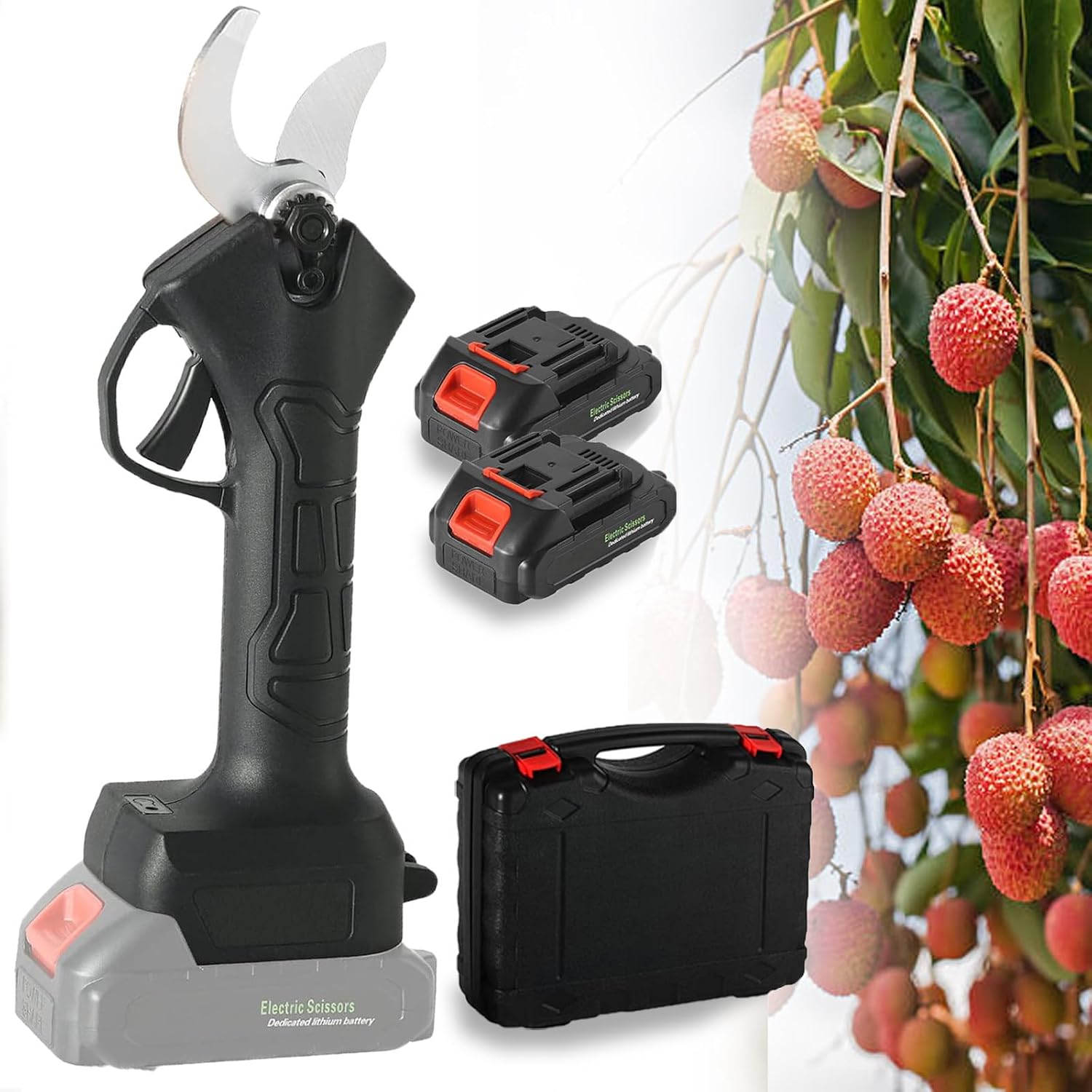 Cordless Electric Pruning Shears, Battery Powered Pruners for Gardening with 2Pcs 1.5Ah Batteries, 1 Charger & Replacement 2 Blades, Heavy Duty Tree Pruner Secateurs,Incision 2.5-3.5cm-220V