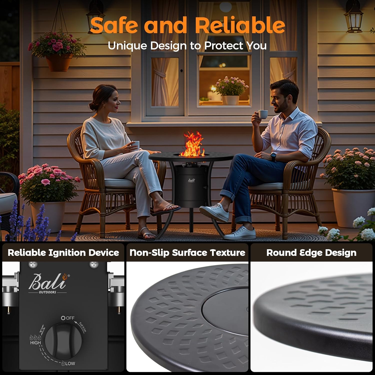 BALI OUTDOORS Dual 1-Pound Propane Fire Pit Outside, 26 inch Outdoor Fire Pit Black, Round Firepit Table for Outside Patio