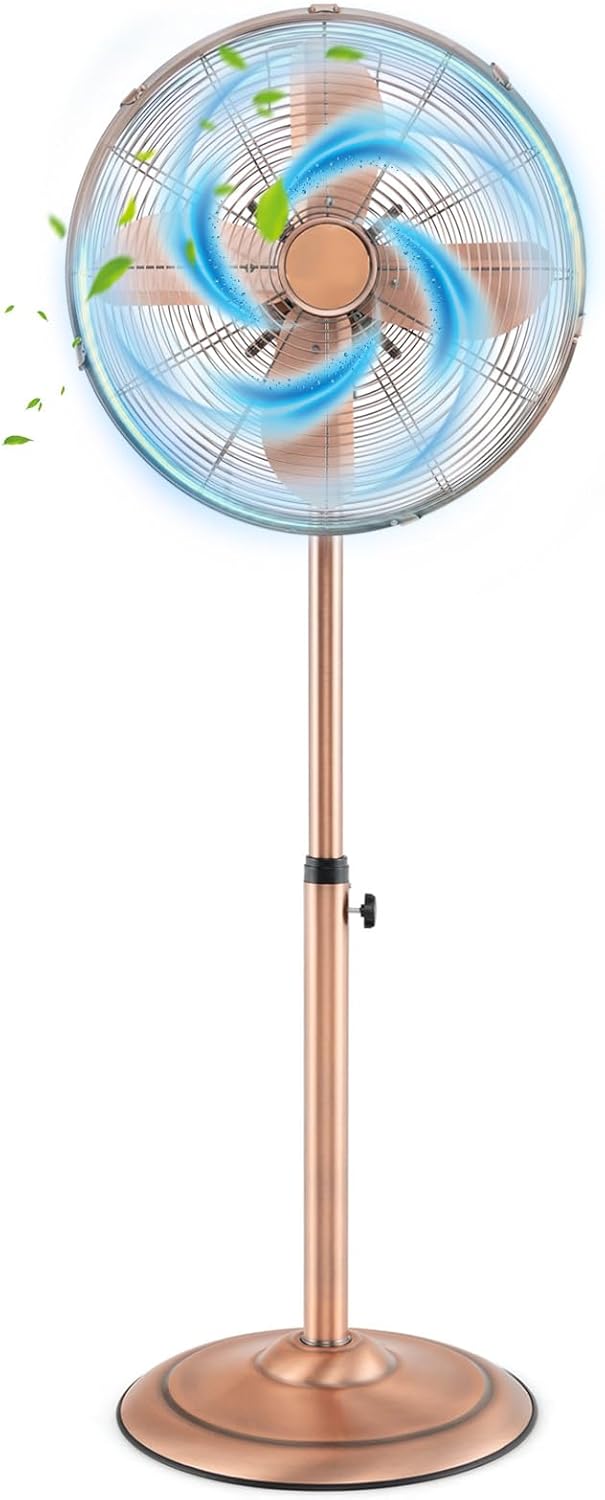 Tangkula 16-Inch Metal Pedestal Fan, Industrial Metal Standing Fan with Adjustable Height, 3 Speeds, 75° Oscillation & 20° Head Tilt, Floor Fan with Weighted Base for Living Room Office (Copper)