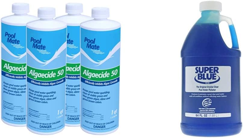 Pool Mate Algaecide (4-Pack) and Super Blue Pool Clarifier (2-Pack) Bundle