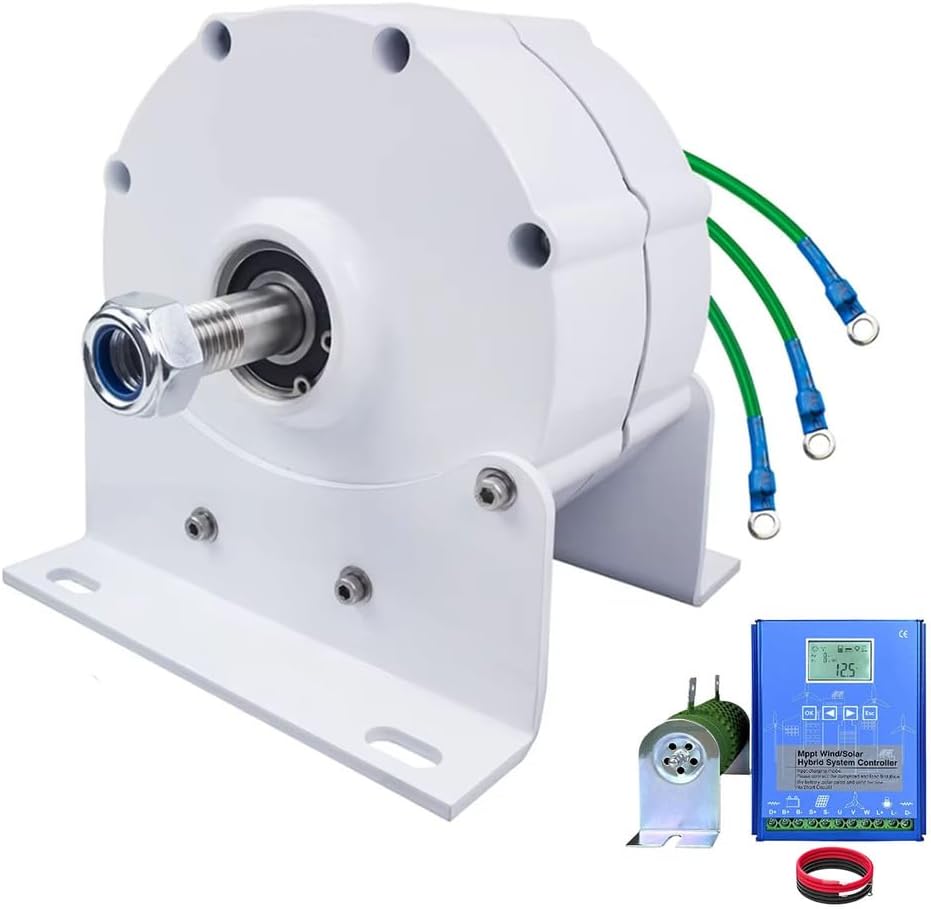 48V, Wind Turbine Generator 4500W 12V 24V 48V 220V Gearless 3 Phase AC Permanent Magnet Generator with Base Controller for Vertical Horizontal Wind Turbine (White)﻿