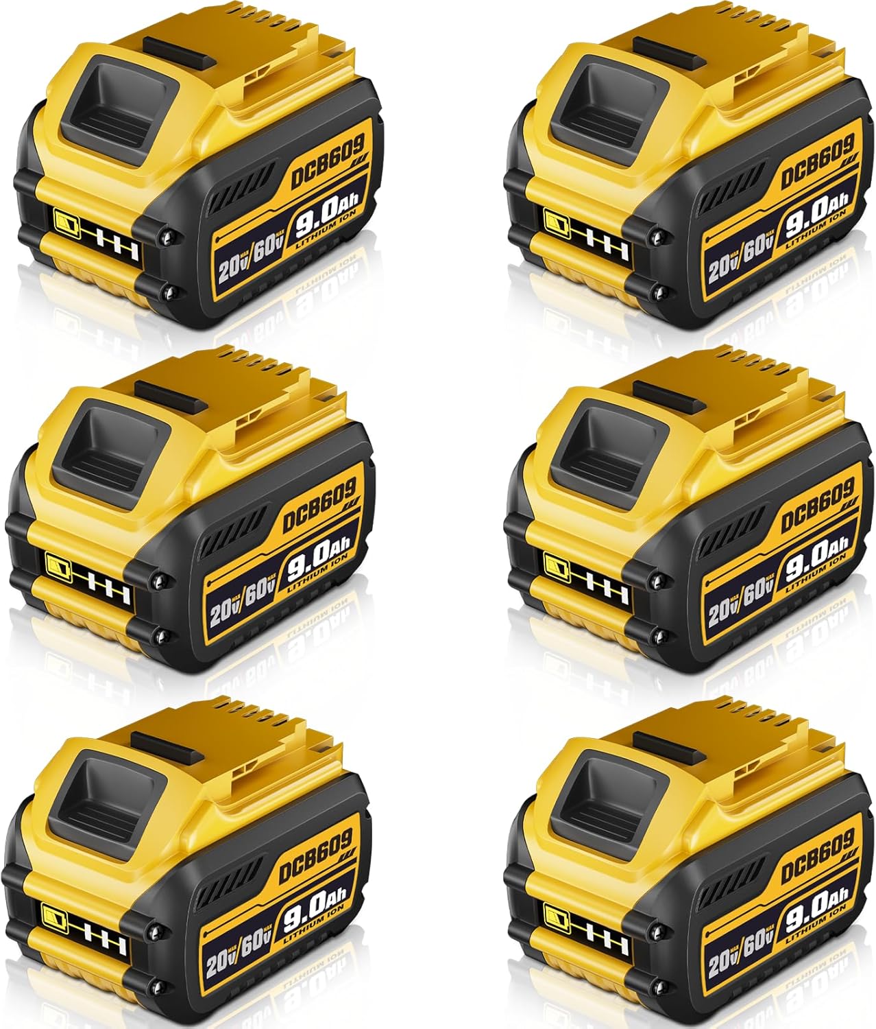 6Pack DCB606 9000mAh Replacement for Dewalt 20V/60V Battery Compatible with Dewalt Battery DCB609 DCB612 DCB201 DCB200 DCB206 DCB207 Cordless Power Tools and Chargers