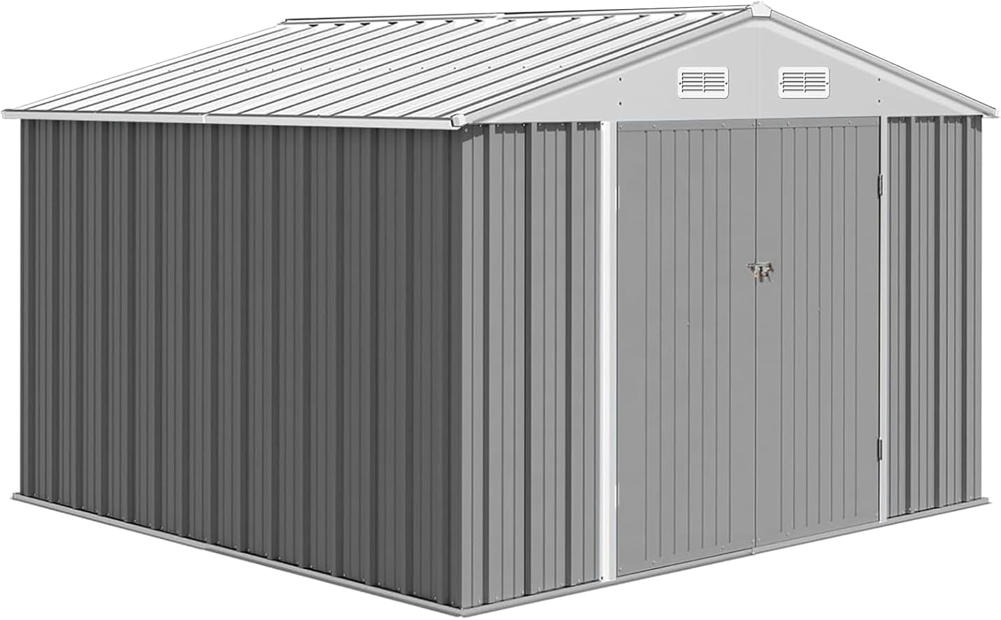 12 x 10 FT Outdoor Storage Shed, Waterproof Metal Tool Shed Storage House with Lockable Door Design and Air Vents, Heavy-Duty Garden Tool Sheds for Backyard Garden Patio Lawn, Grey