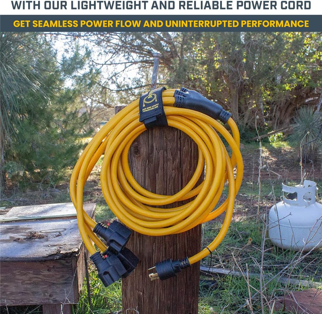 Firman 1105 30 Amp Generator Power Cord (L5-30P to 3x5-20R), Black