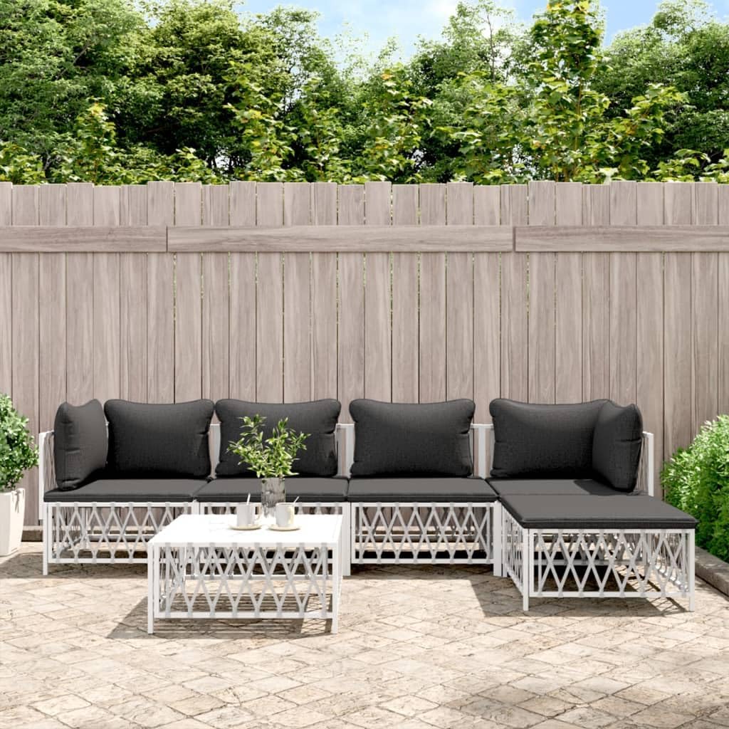6 Piece Patio Lounge Set with Cushions White Steel,Versatile Outdoor Lounge Set: Durable Fabric, Sturdy Frame for Yard and Patio Comfort Patio Furniture Sets, Outdoor Furniture Sets