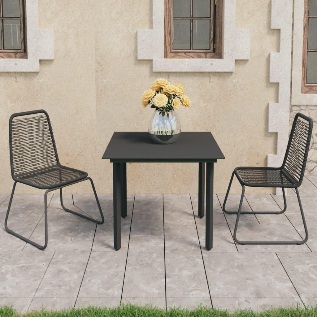 3 Piece Patio Dining Set PVC Rattan Black Garden Furniture