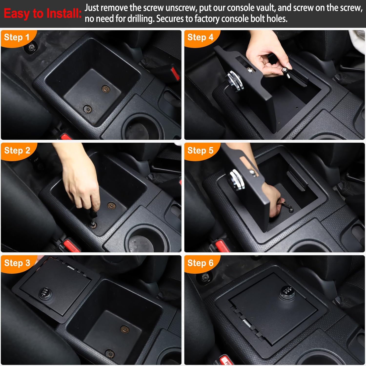 Car Center Console Lock Safe Box Armrest Storage Compatible with Toyota FJ Cruiser 2007-2021+ Center Console Lock Box Armrest Security Organizer Tray Vault with 3 Digit Combo Password Accessories