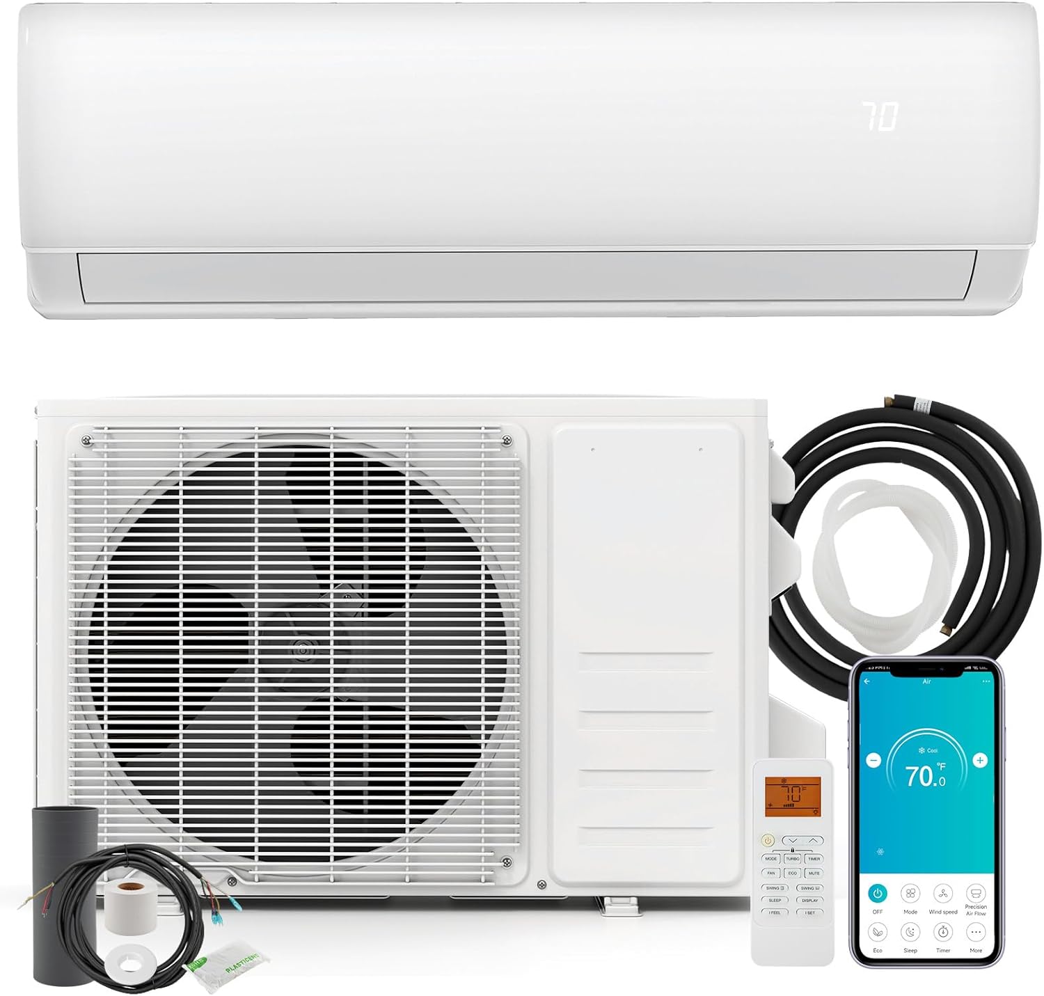 DORTALA 23000 BTU Mini Split Air Conditioner, 17 SEER2 208-230V Wifi Enabled Ductless Inverter Wall AC Unit & Heater with Remote, Installation Kit, Pre-Charged Heat Pump System for Alexa