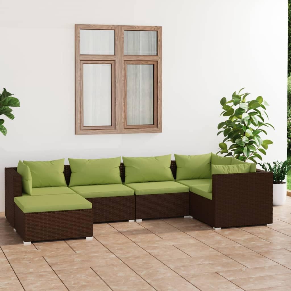 Patio Set 6 Piece Patio Lounge Set with Cushions Poly Rattan Brown