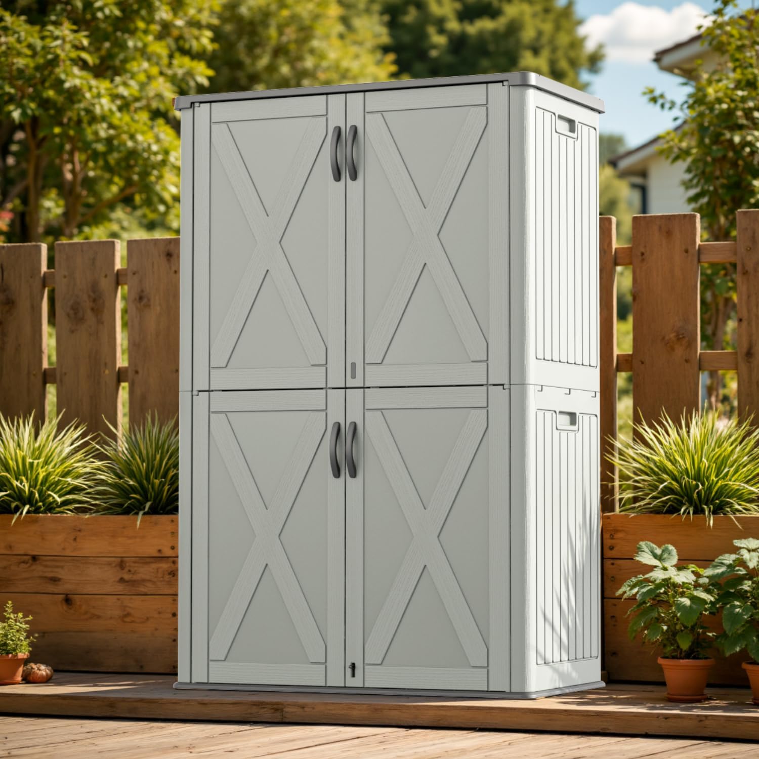 Patiowell 50 Cu.ft Outdoor Storage Cabinet with Lockable Door, Waterproof Horizontal Storage Shed for Tools and Patio Furniture, All-Weather Resin Shed Easy Assemble for Pool or Backyards, Brown