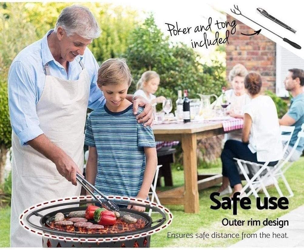 Outdoor Fire Pits Fire Bowl with Handles,Removable Metal Fire Basket with Fire Fork, Patio Garden Multifunctional Fire Pit for Heating/BBQ