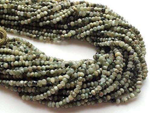5 Strand Natural Green Cats Eye Micro Faceted Rondelles, Cats Eye Israeli Beads, Necklace, 4-5.5mm, 13 Inch