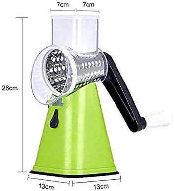 Cheese Grater Vegetable Slicer 3 in 1 - Fruit Cutter Machine Rotating Drum with 3 Stainless Steel Revolving Blades (Green)