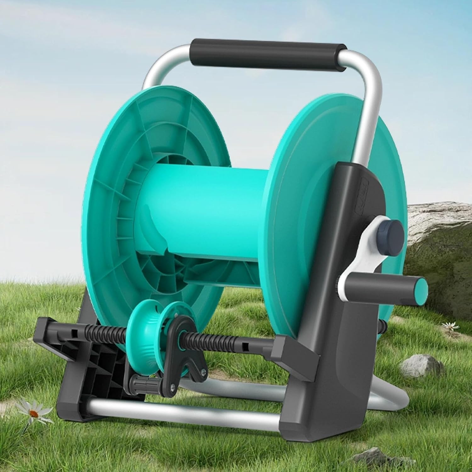 Heavy Duty Water Hose Reel, Portable Hose Pipe Holder with Built-in Guide, for Outside Car Washing, Watering, Irrigation, Filling Swimming Pools