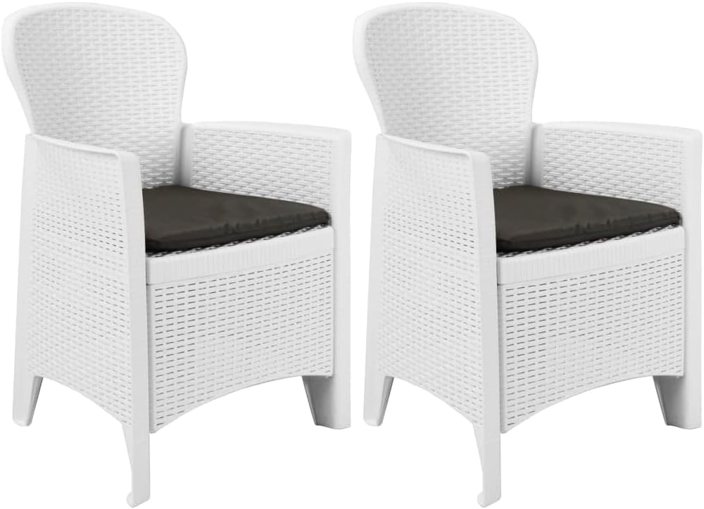 Patio Chair Patio Chairs 2 pcs with Cushion White Plastic Rattan Look
