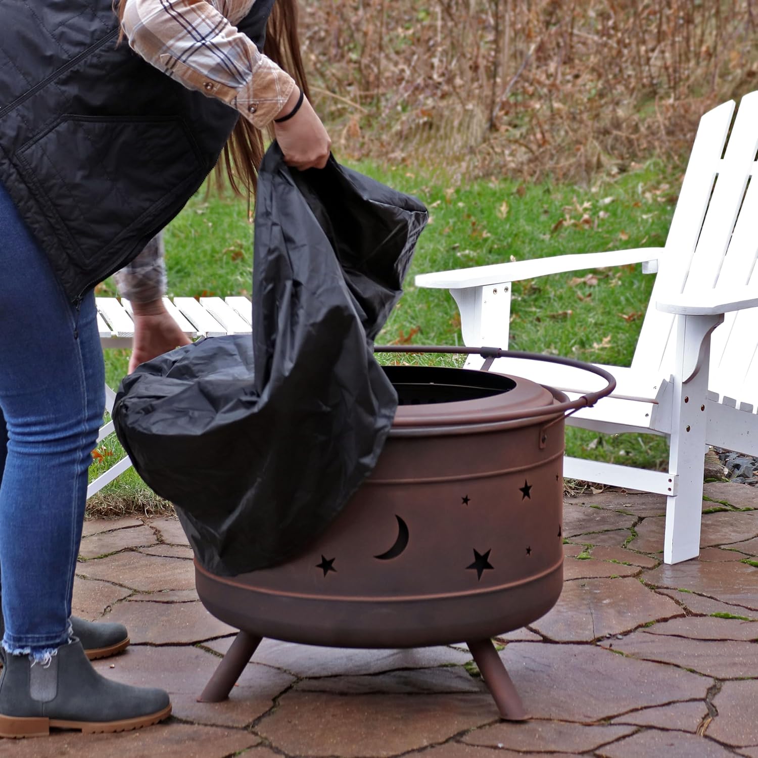 Sunnydaze 30-Inch Cosmic Smokeless Wood-Burning Fire Pit with Cover and Poker - Steel Outdoor Smokeless Fire Pit for The Backyard