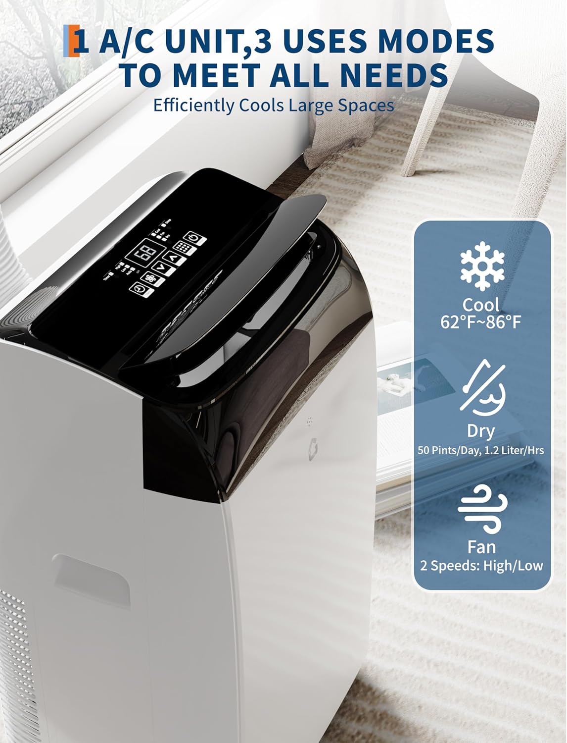 Garvee Portable Air Conditioner, 12,000 BTU Air Conditioner Cools up to 550 Sq.ft, Portable AC Built-in Cool with Dehumidifier and Fan Modes, Remote Control and Easy Window Installation Kit, Black