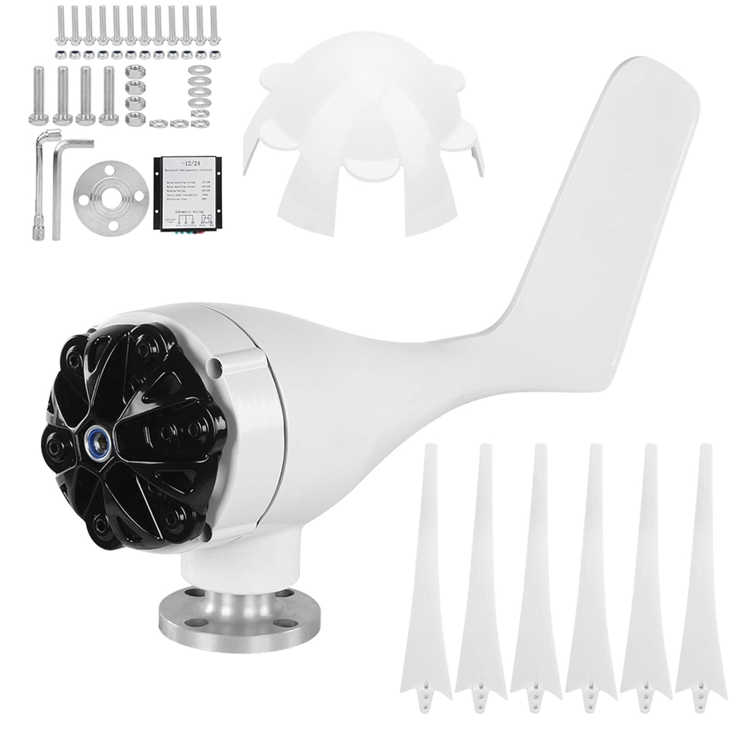 200W Wind Generator, Wind Turbine Generator, 200W 6 Blades Wind Speed Starting Wind Turbines with, Renewable Energy Controllers (48V)