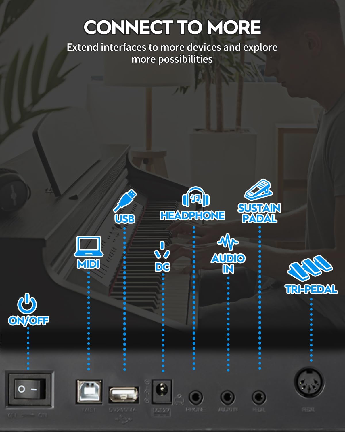 STRICH 88 Keys Weighted Keyboard Piano with Stand & Sustain Pedal, Hammer-Action Digital Piano, Full-size Electric Piano Keyboard Supports USB-MIDI/Wireless Connect, White, SDP-120