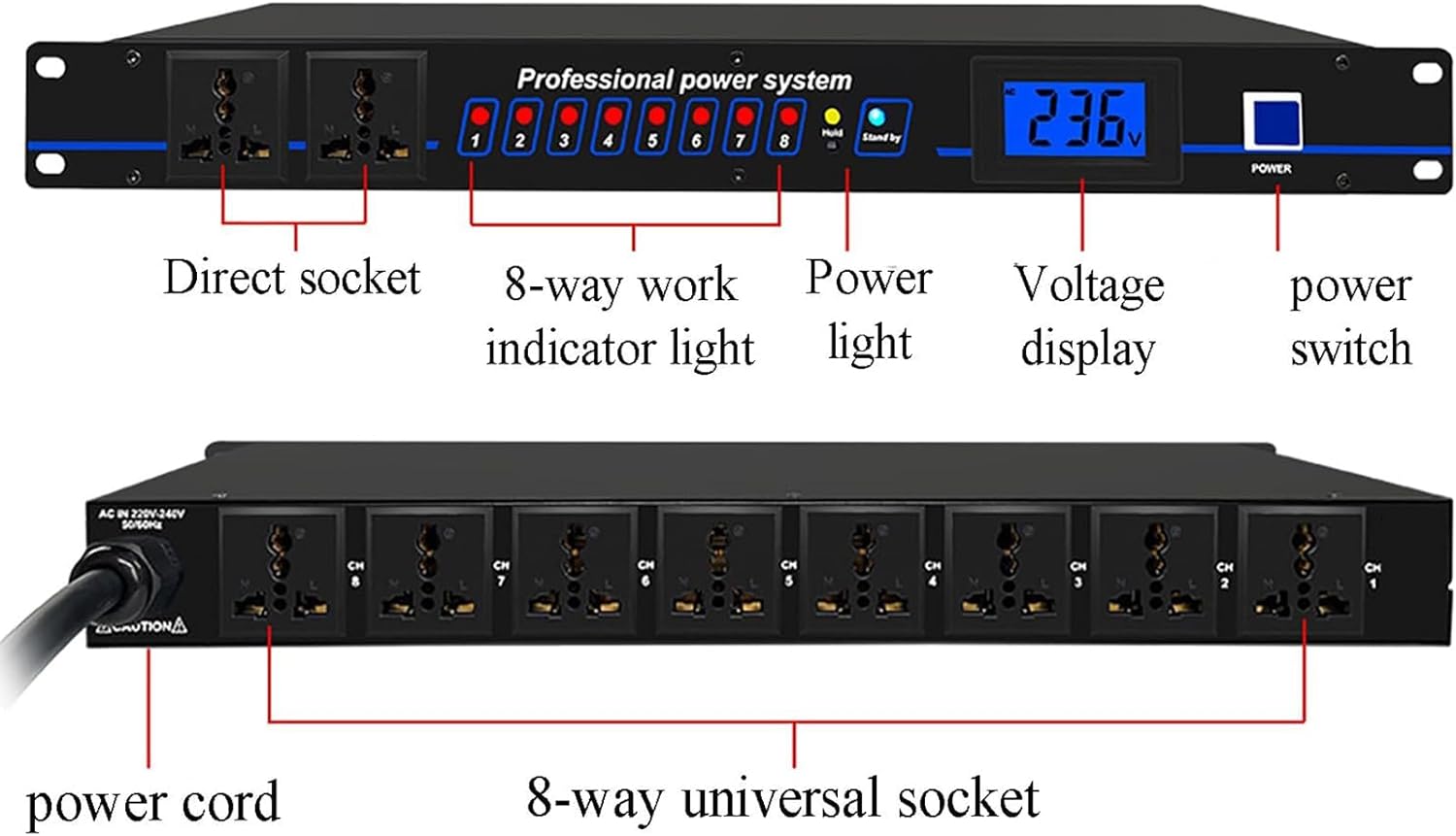 Home Audio Equalizer, Stereo Equalizer Real Time Frequency Level Display, Forward and Reverse Time Switch & 8＋2-Way Power Output, Real-Time Frequency Level Display for DJ Stations
