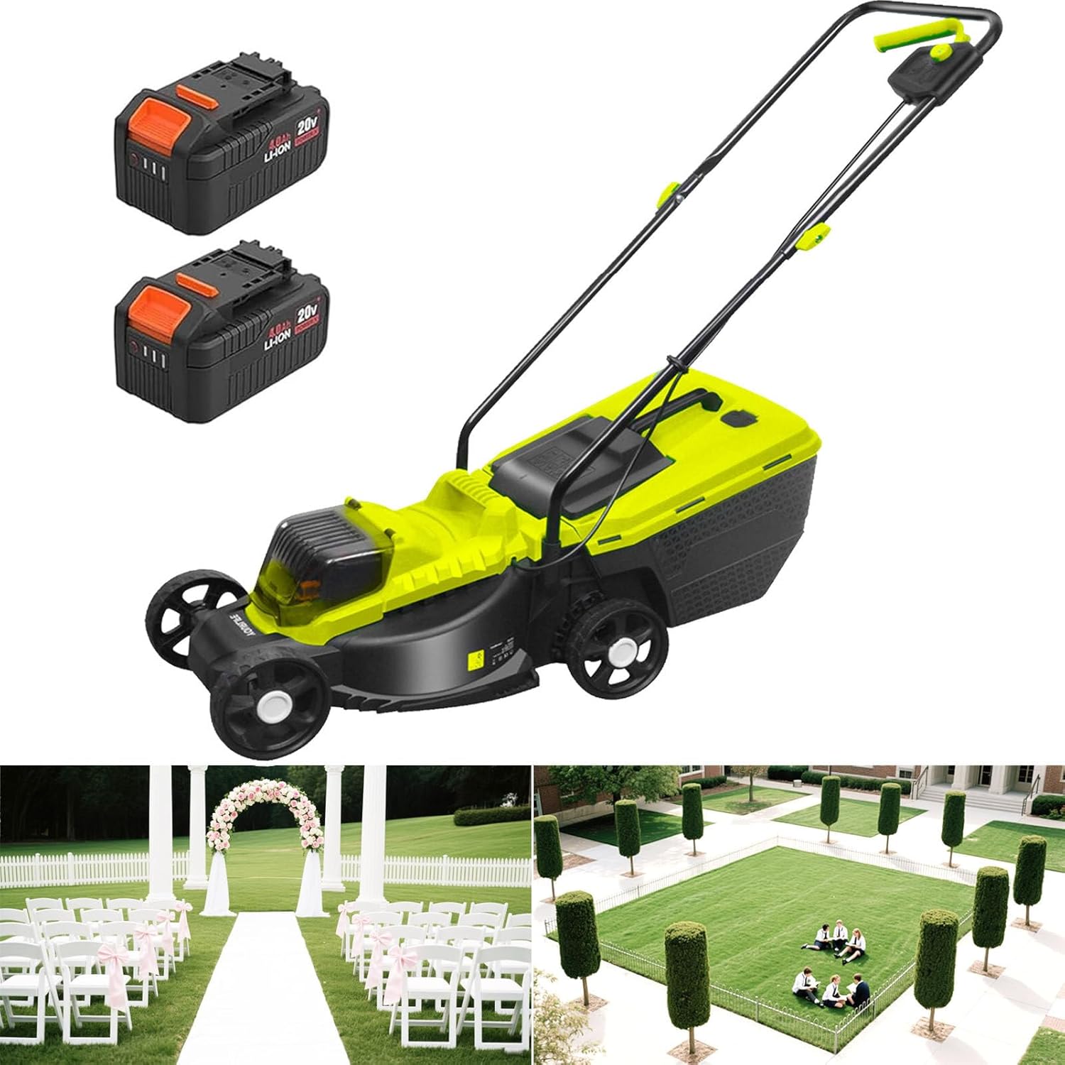 Electric Lawn Mower with 40V 4.0Ah 1600W Batteries, Brushless Cordless Lawn Mower with 30mm/50mm/70mm-Position Height Adjustment, 40L Grass Bag & Charger Included, 50Min Runtime,Battery*2