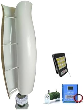 1KW Vertical Axis Wind Turbine 12V/24V/48V + Hybrid Solar Controller, Efficient Breeze Start Renewable Energy System, White Color, Ideal for Off-Grid Power Generation