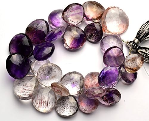LKBEADS 1 Strand Natural Amethyst Rutile Faceted Heart Shape Briolettes 8
