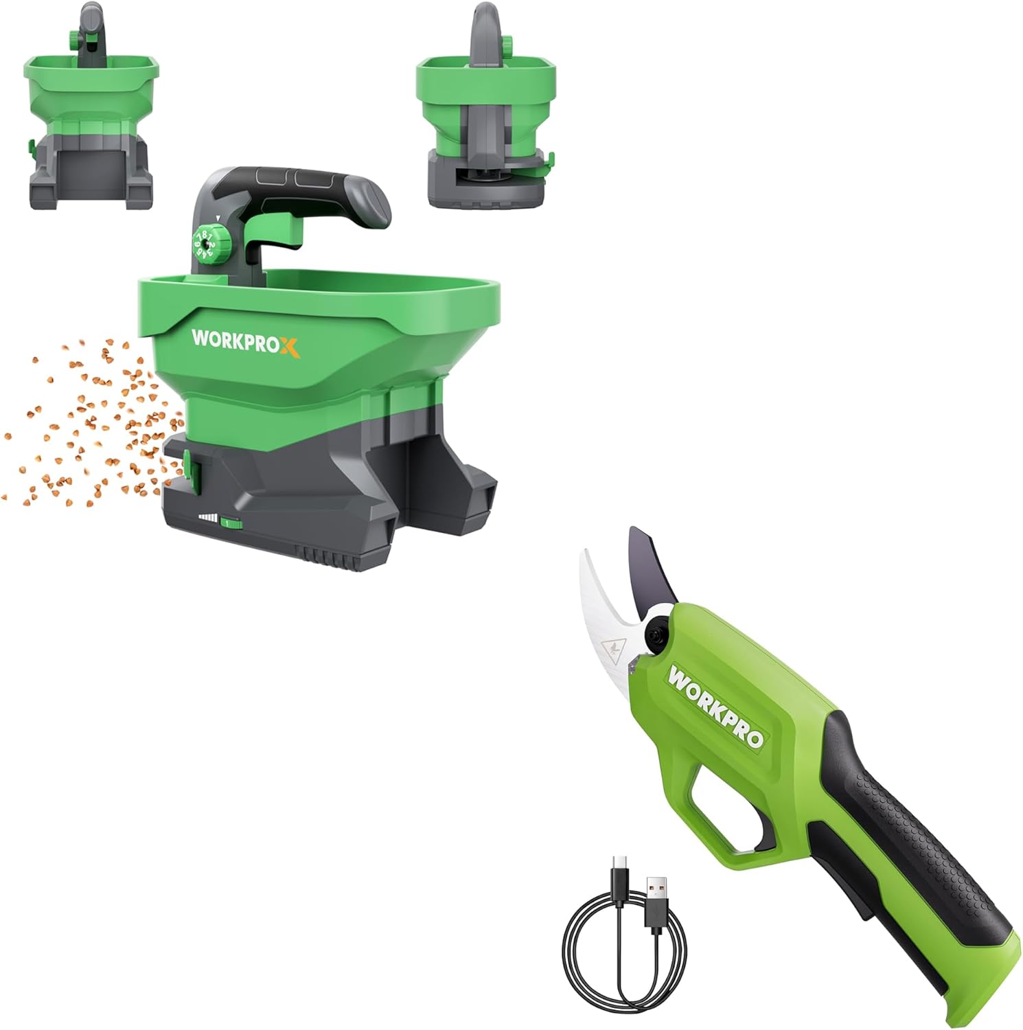 WORKPROX Battery Powered Fertilizer Spreader and WORKPRO 7.2V Electric Pruning Shears