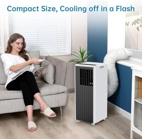 8000 BTU Portable Air Conditioner for Room up to 350 Sq.Ft - 3-in-1 AC Unit with Dehumidifier & Fan Mode, Features Quiet Operation, 24H Timer, Sleep Mode, Remote Control & Easy Install Window Kit