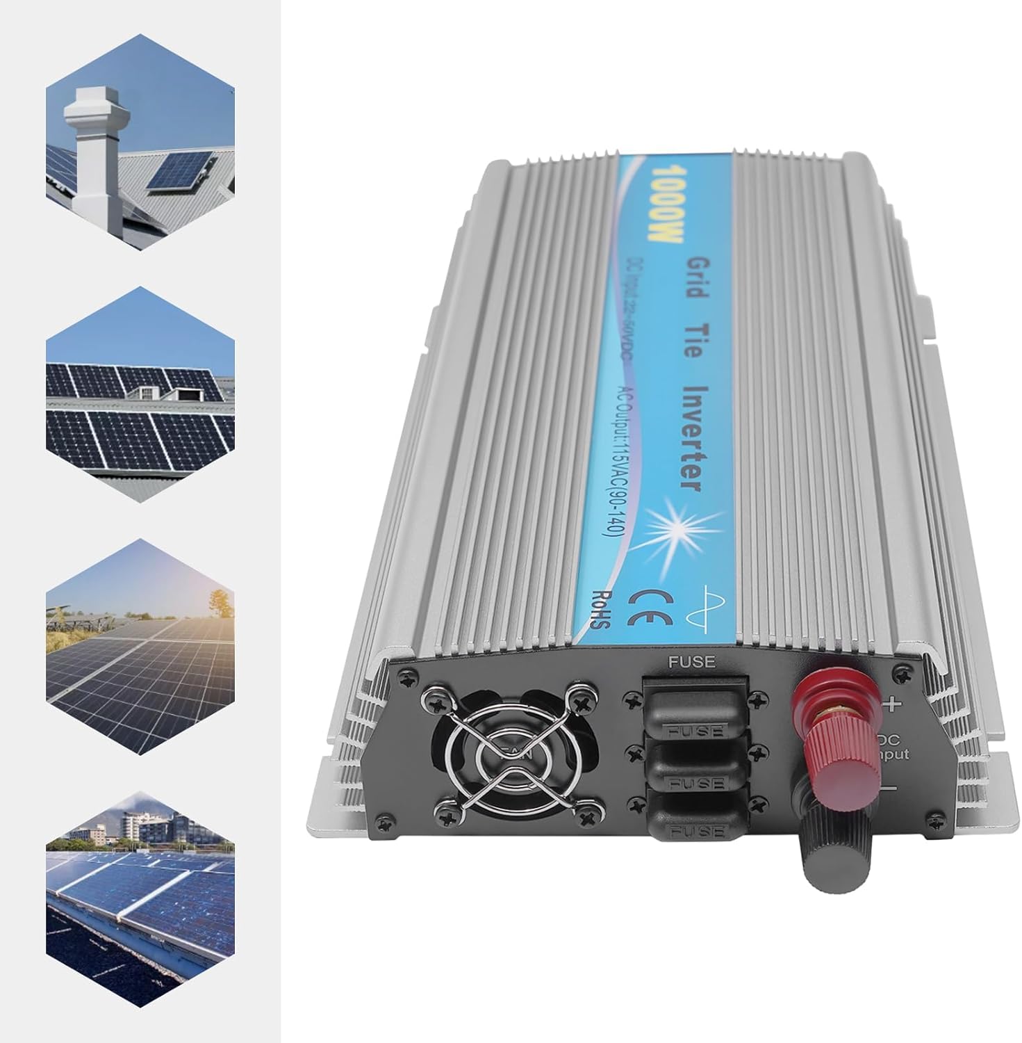 Grid Tie Inverter 1000W, Solar Grid Tie Inverter, 10.6x6.5x2.1 Inch, 110V MPPT, Aluminum Alloy GTI1000W with CE/RoHS Certification