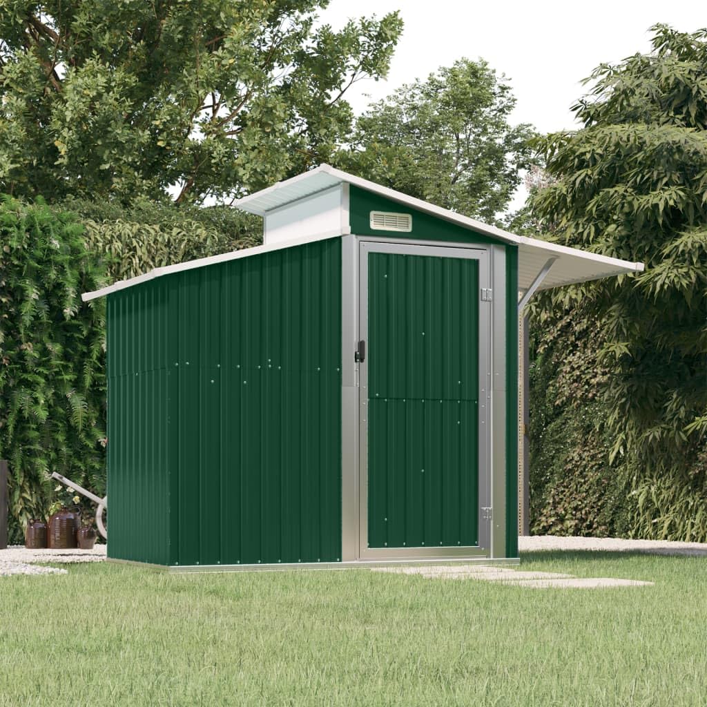 Green Galvanized Steel Garden Shed 106.3 x 51.2 x 82.2 in Durable Outdoor Storage with Ventilated Design and Natural Light for Backyard Garden Tool Pool Supplies Organization