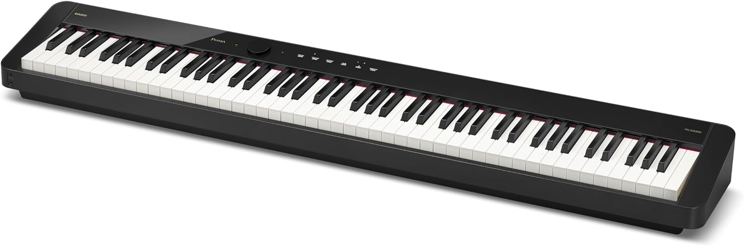 Casio Privia PX-S5000 Portable Digital Piano with 88 Hybrid Weighted Keys, 23 Tones, Touch Sensor Controls, Sustain Pedal, Bluetooth, USB, AC Adapter, 16W Speakers, Gloss Black Finish (PX-S5000BK)