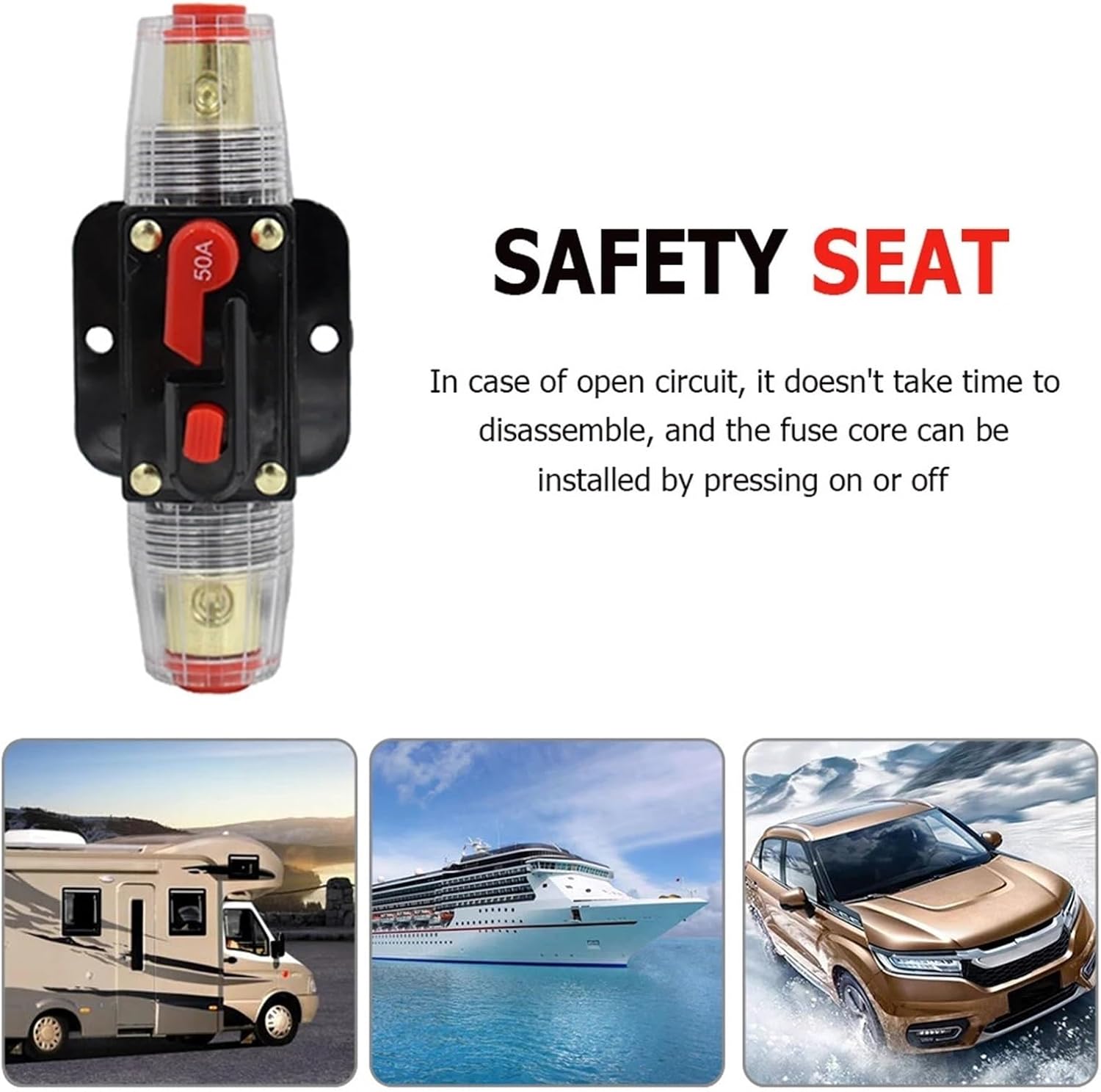 20/30/40/50/60/80/100/125/150A 12V Car Audio Modification Stereo Amplifier Circuit Breaker Automatic Reset Fuse Holder Switch(100A)