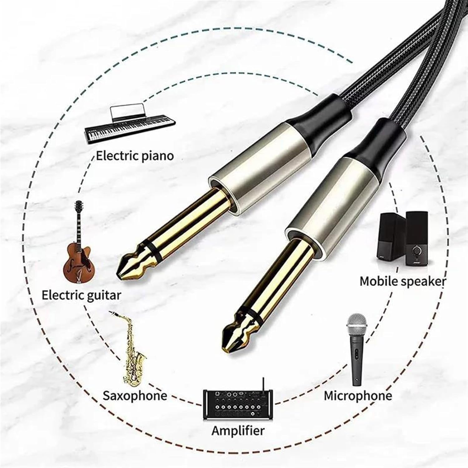 Guitar Audio Cable 1/4 Inch Guitar Instrument Cable 6.35mm Male to Male Mono Cord for Guitar Piano Bass Keyboard Speaker Amplifier(Pack of 3,300Cm)