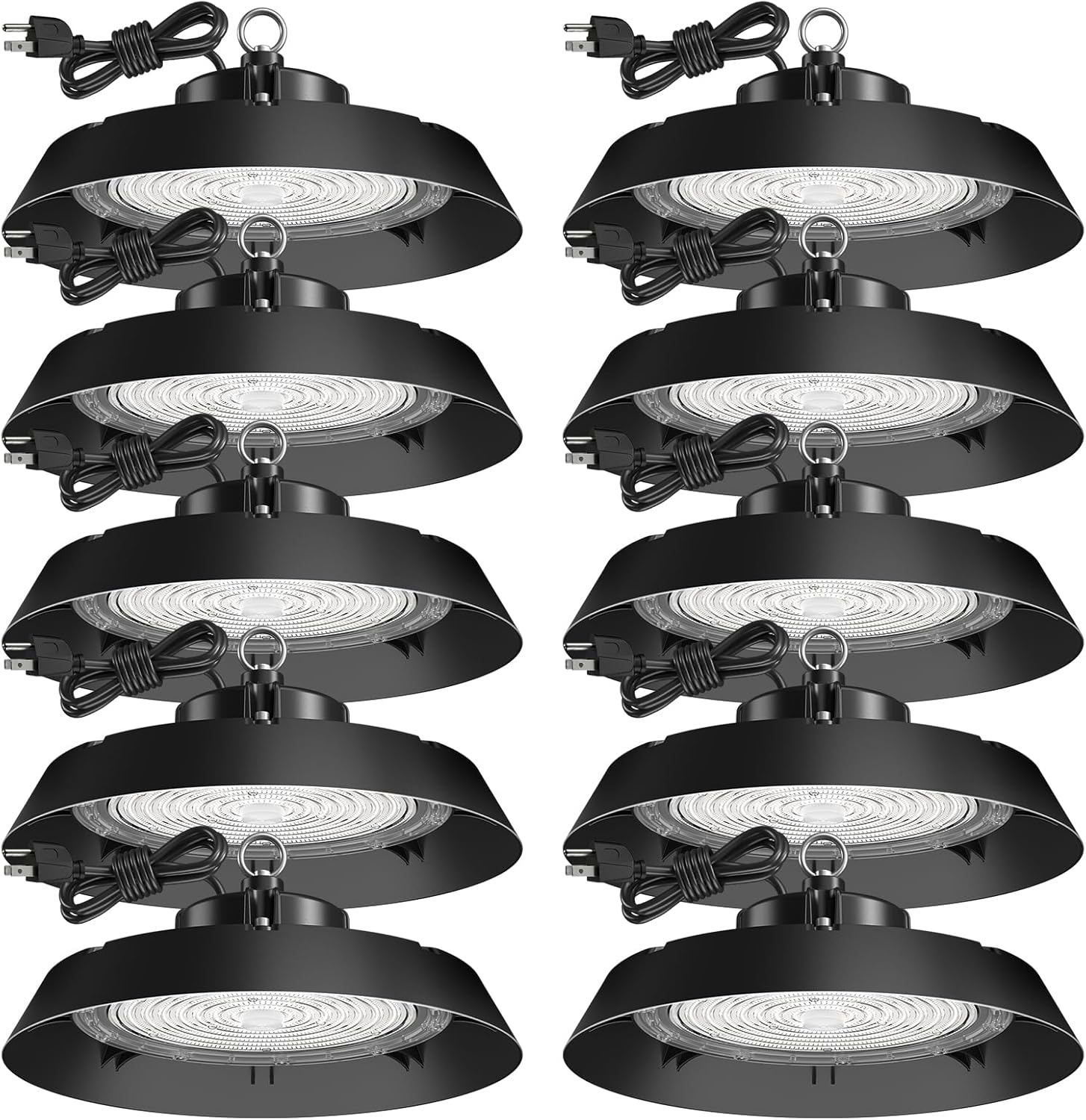 Amico 250W 10 Pack UFO LED High Bay Light, 35,000lm LED High Bay Lights, AC100-277V with US Hook 5' Cable for Gym Factory Barn Warehouse, UL Listed