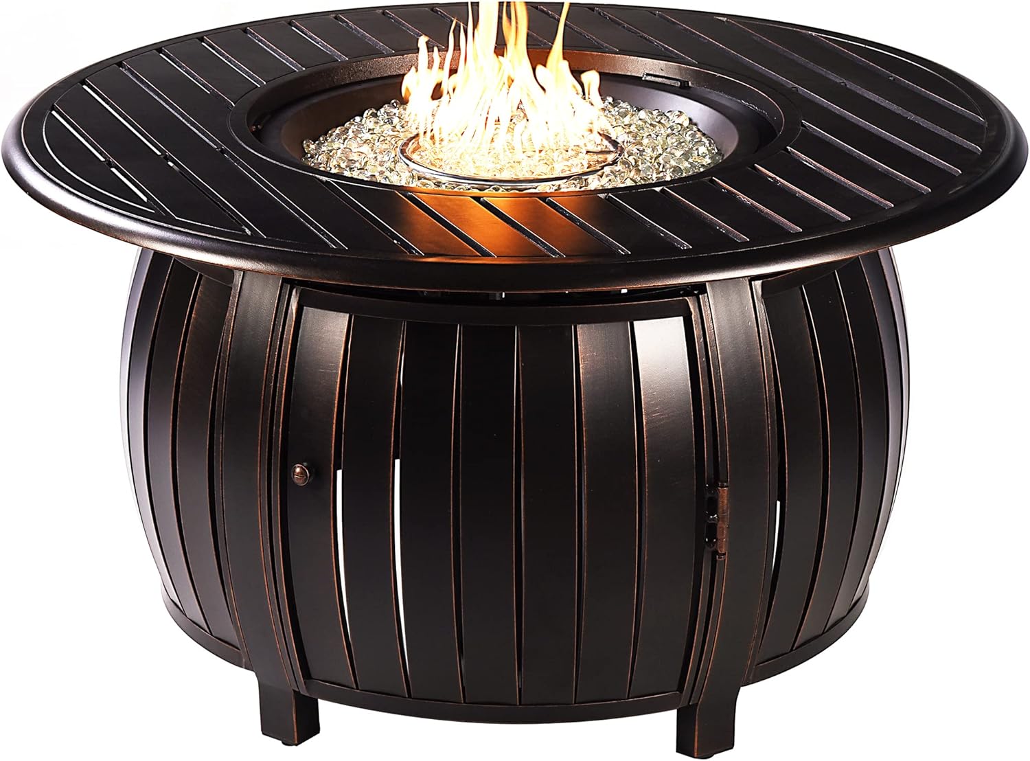 Aluminum 57,0000 BTU 44 in. Round Propane Black Fire Pit Table with Fire Beads, Lid, Propane Tank Cover and Table Fabric Covers in Copper Finish