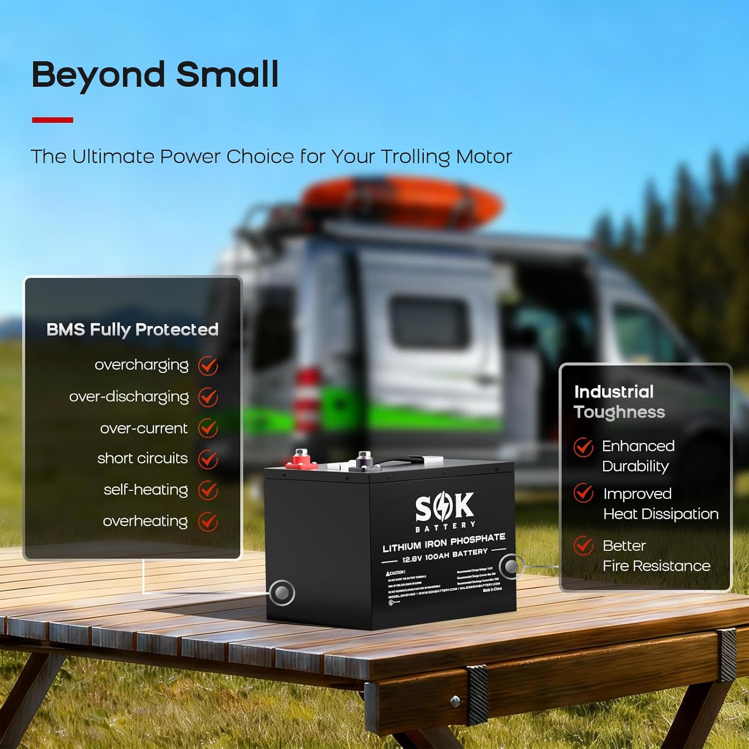 SOK Battery 100Ah 12V LiFePO4 Battery Deep Cycle Lithium Iron Phosphate Battery 12 Volt with Low Temp Protection, 100A BMS Ideal for RV, Solar, Wind, and Off-Grid Use